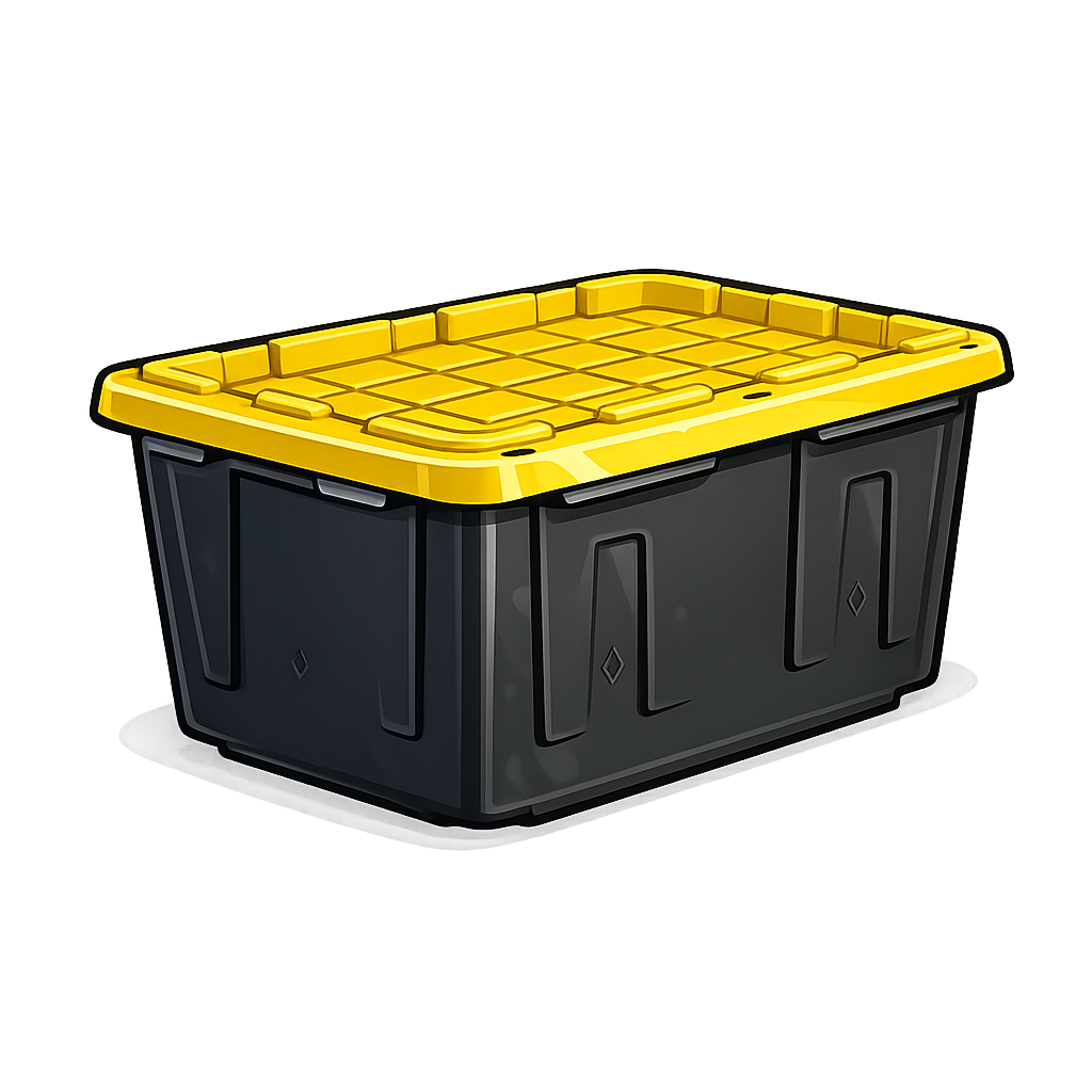 27 Gallon black and yellow heavy duty moving storage tote